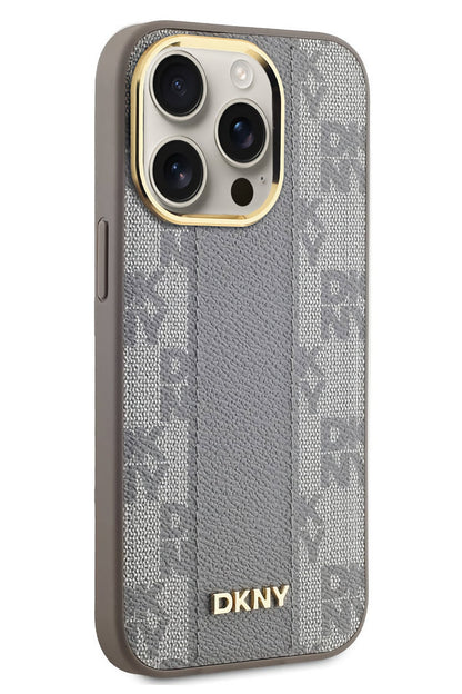 DKNY Checkered Texture Pattern iPhone 15 Pro Max Magsafe Uyumlu Kılıf Krem