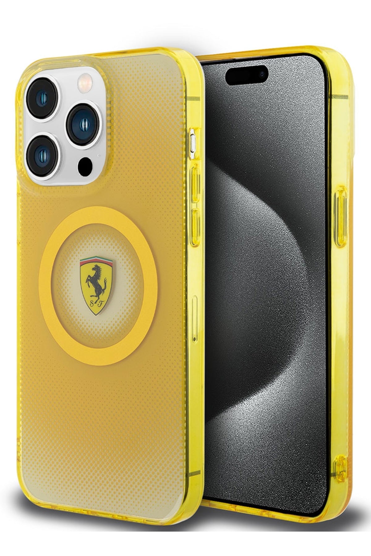 Ferrari iPhone 15 Pro Max Magsafe Uyumlu Dots Silikon Kılıf Sarı