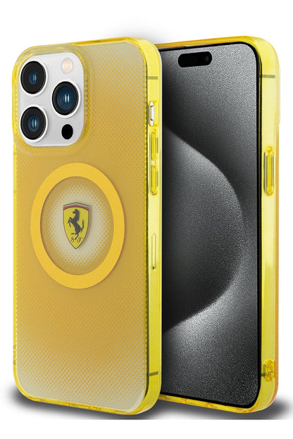 Ferrari iPhone 15 Pro Max Magsafe Uyumlu Dots Silikon Kılıf Sarı