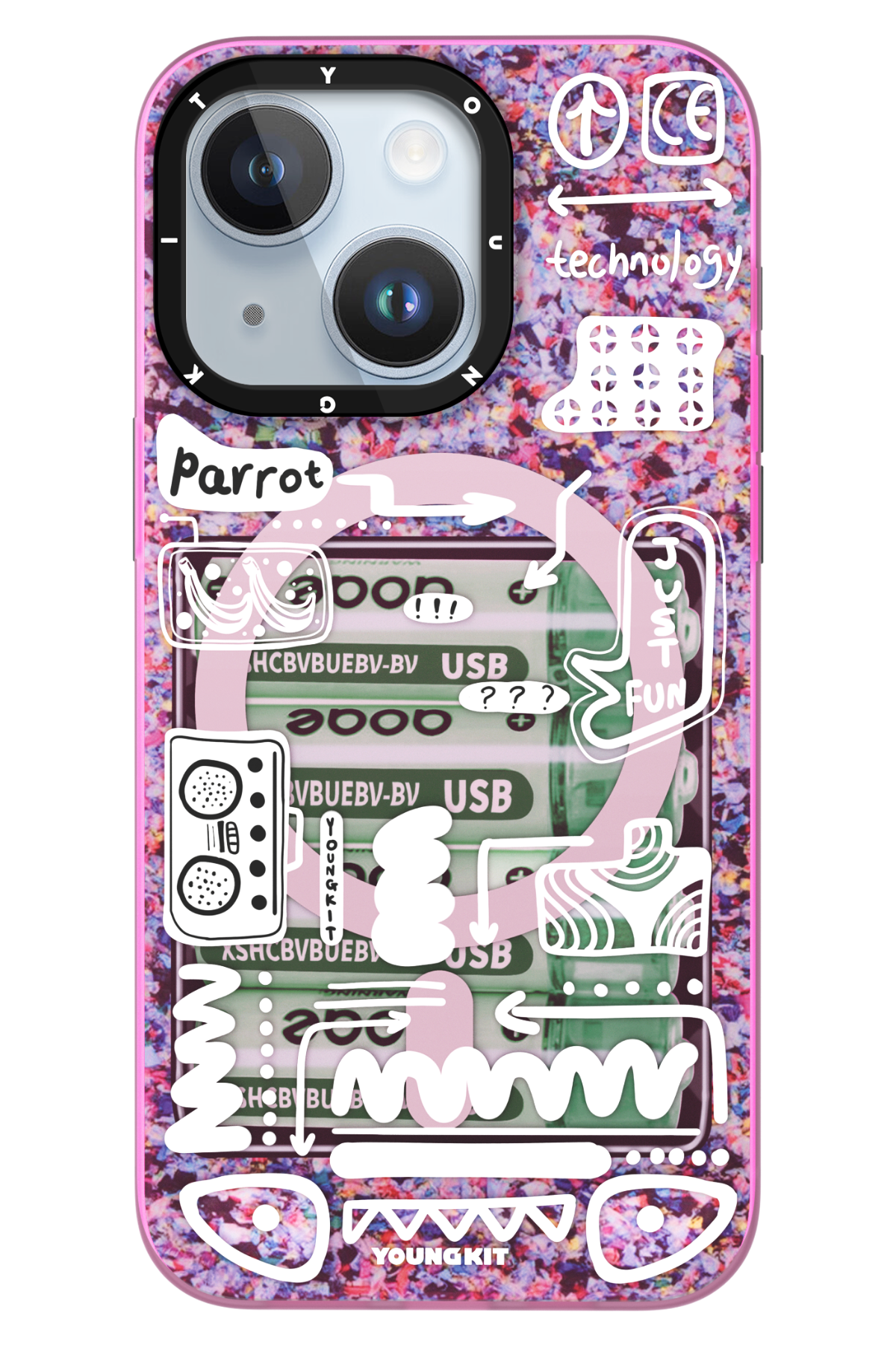 Youngkit Dark Matter iPhone 15 Magsafe Uyumlu Pembe Kılıf
