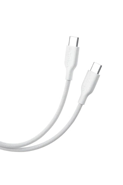 Flex Braided Örgü Type-C to Type-C 60w PD Hızlı Data ve Şarj Kablosu 1.2m Beyaz