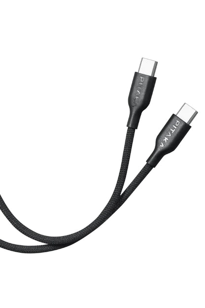 Flex Braided Örgü Type-C to Type-C 60w PD Hızlı Data ve Şarj Kablosu 1.2m Siyah