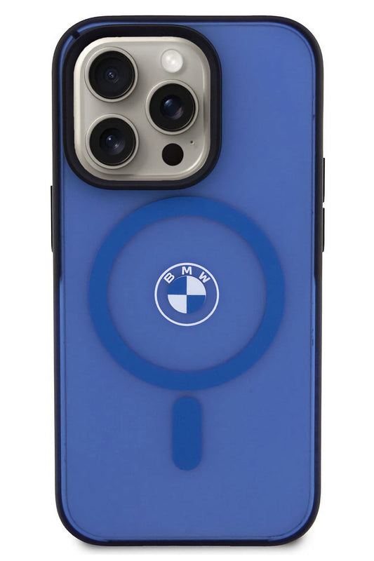 Apple iPhone 15 Pro Max Magsafe uyumlu BMW Lisanslı Frosted Kılıf Mavi