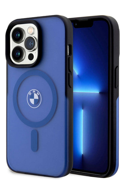 Apple iPhone 15 Pro Max Magsafe uyumlu BMW Lisanslı Frosted Kılıf Mavi