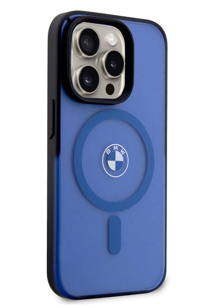 Apple iPhone 15 Pro Max Magsafe uyumlu BMW Lisanslı Frosted Kılıf Mavi