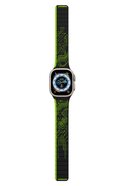 Youngkit Apple Watch Uyumlu Manyetik Mıknatıslı Futuristic Kordon Yeşil