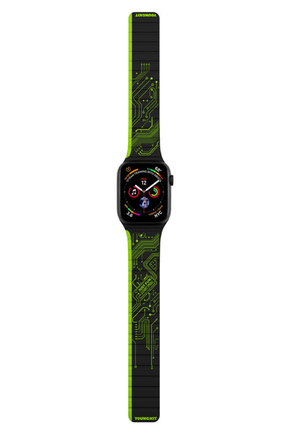 Youngkit Apple Watch Uyumlu Manyetik Mıknatıslı Futuristic Kordon Yeşil
