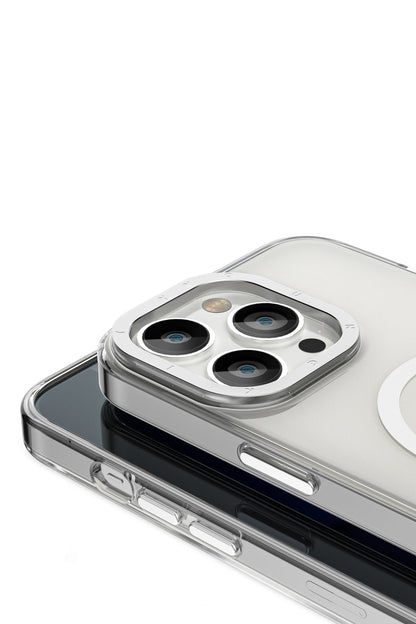 Youngkit Glaze iPhone 14 Pro Max Şeffaf Kılıf Gümüş Kamera Çerçeveli