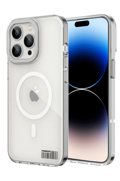 Youngkit Glaze iPhone 14 Pro Şeffaf Kılıf Gümüş Kamera Çerçeveli