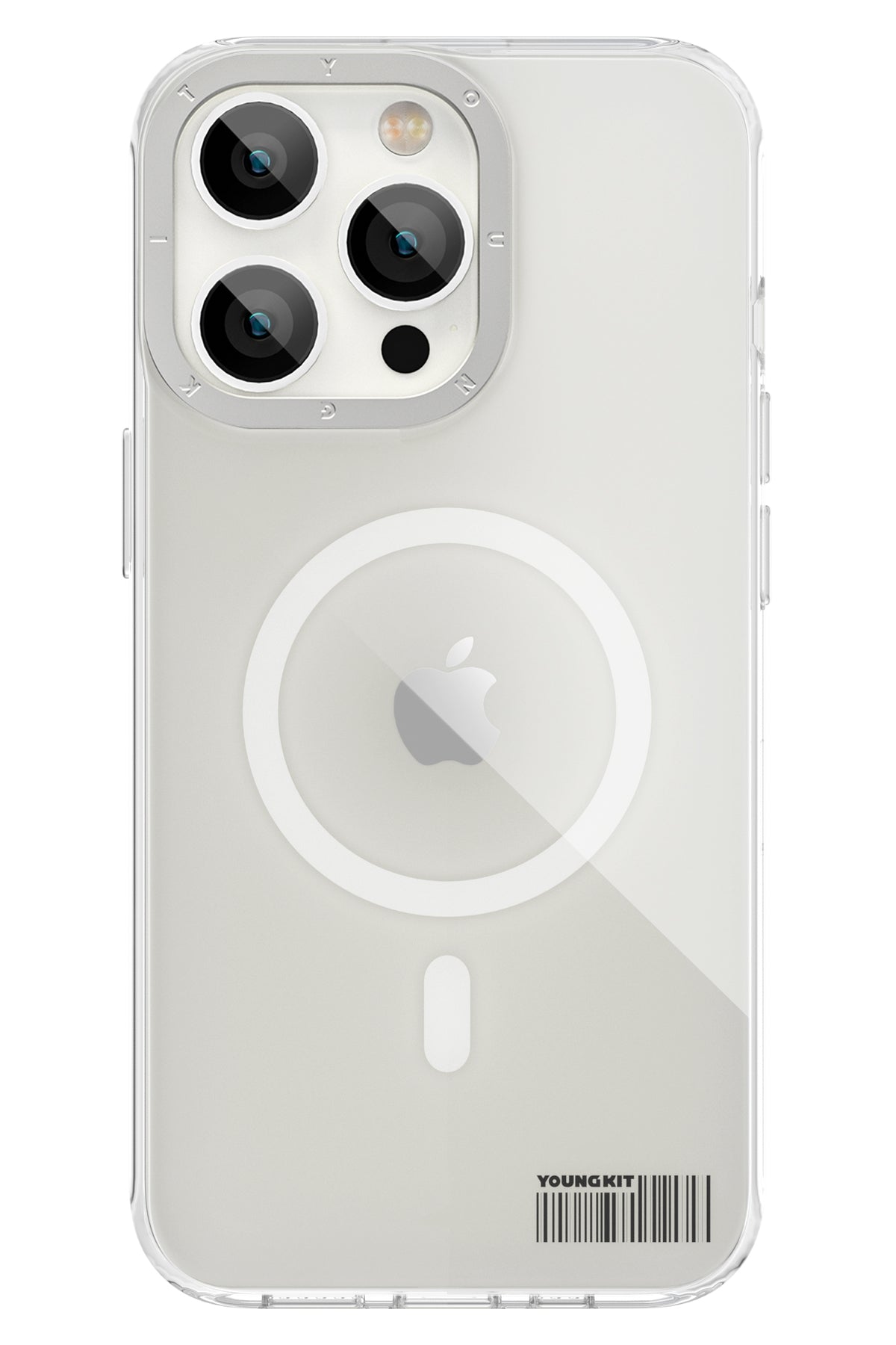 Youngkit Glaze iPhone 14 Pro Şeffaf Kılıf Gümüş Kamera Çerçeveli