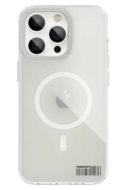 Youngkit Glaze iPhone 14 Pro Şeffaf Kılıf Gümüş Kamera Çerçeveli
