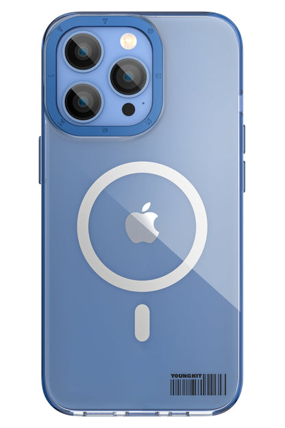 Youngkit Glaze iPhone 14 Pro Şeffaf Kılıf Mavi Kamera Çerçeveli