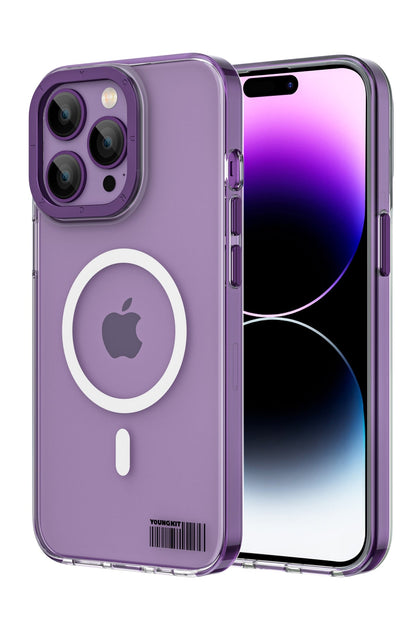 Youngkit Glaze iPhone 14 Pro Şeffaf Kılıf Derin Mor Kamera Çerçeveli