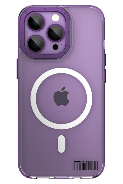 Youngkit Glaze iPhone 14 Pro Şeffaf Kılıf Derin Mor Kamera Çerçeveli