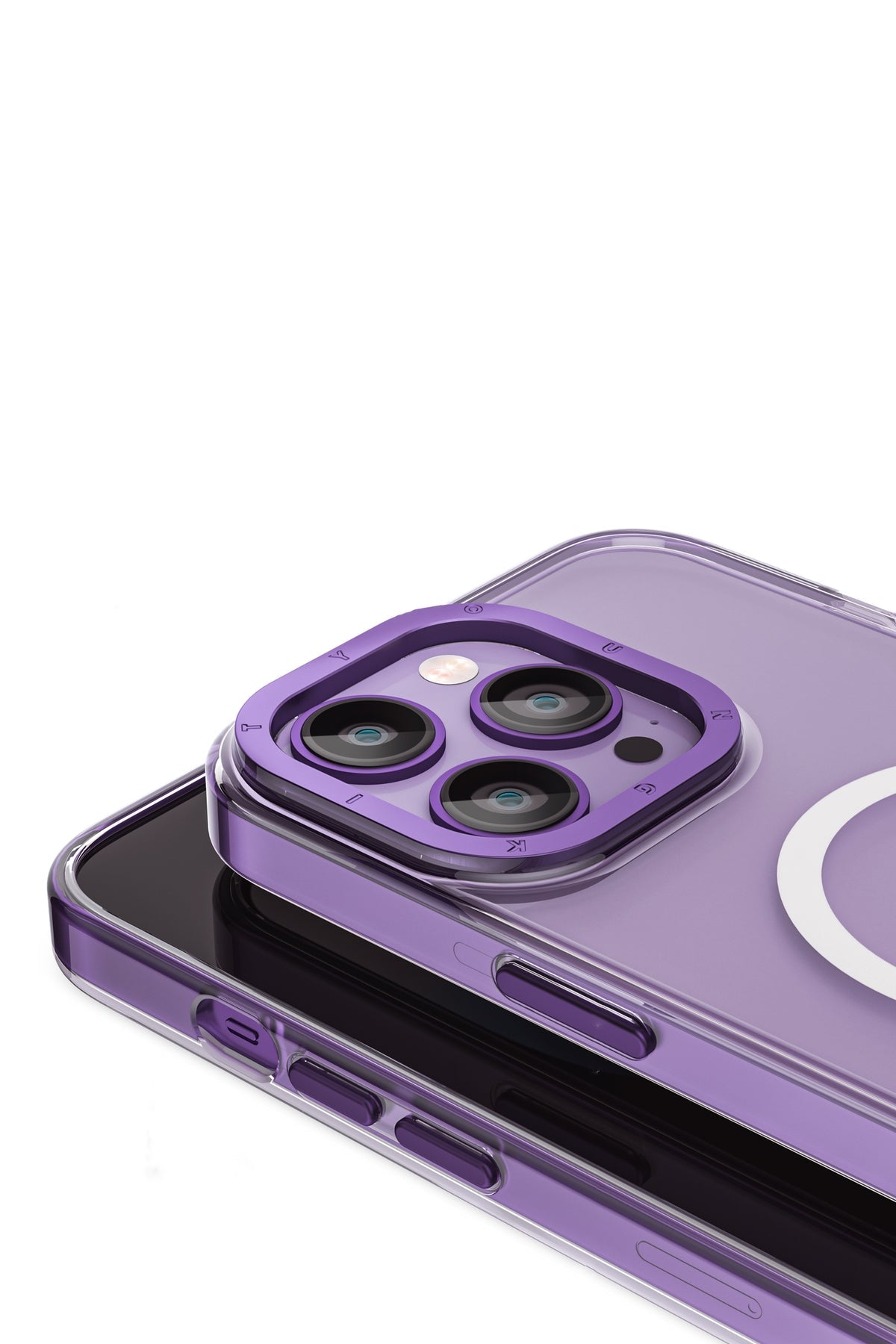 Youngkit Glaze iPhone 14 Pro Şeffaf Kılıf Derin Mor Kamera Çerçeveli