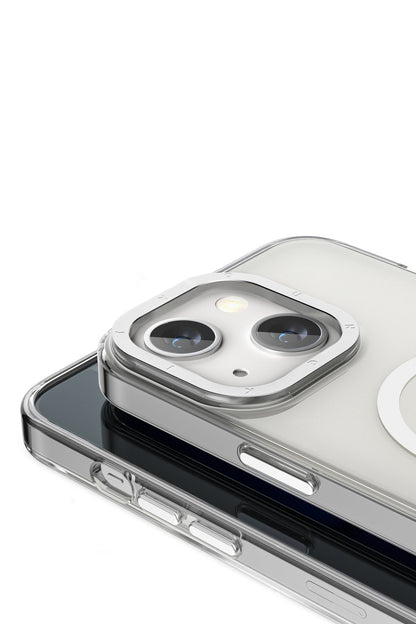 Youngkit Glaze iPhone 14 Plus Şeffaf Kılıf Gümüş Kamera Çerçeveli