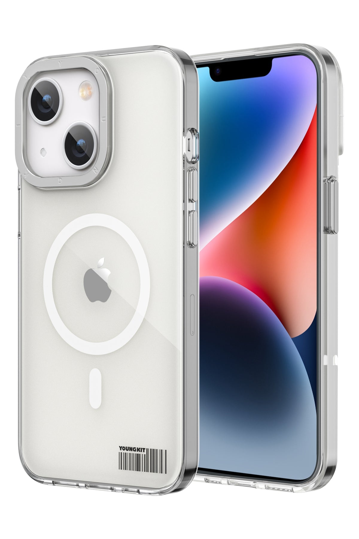 Youngkit Glaze iPhone 14 Şeffaf Kılıf Gümüş Kamera Çerçeveli