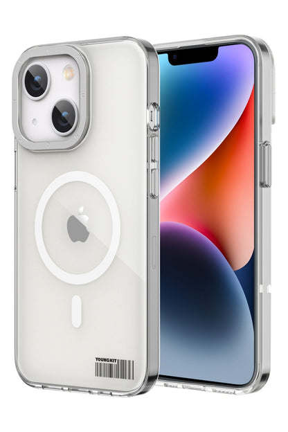 Youngkit Glaze iPhone 14 Şeffaf Kılıf Gümüş Kamera Çerçeveli