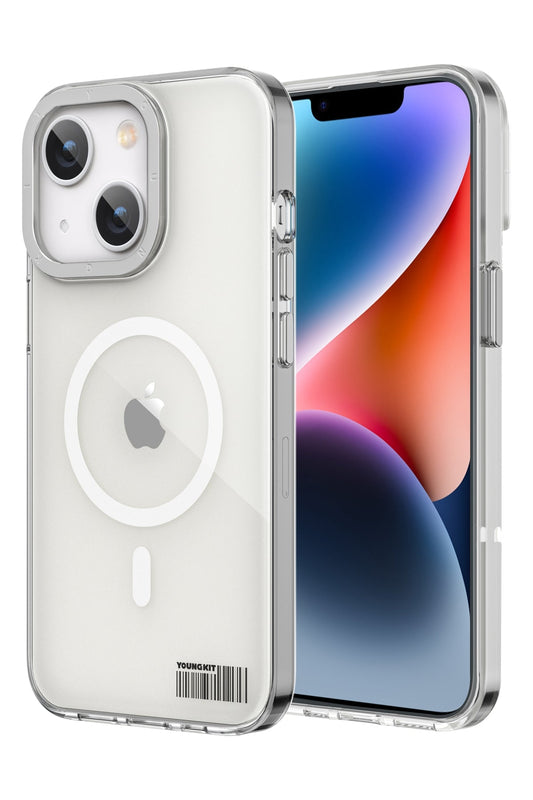 Youngkit Glaze iPhone 14 Şeffaf Kılıf Gümüş Kamera Çerçeveli