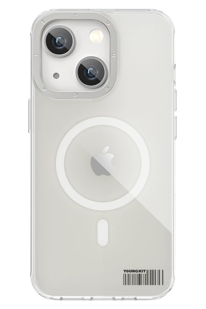 Youngkit Glaze iPhone 14 Şeffaf Kılıf Gümüş Kamera Çerçeveli