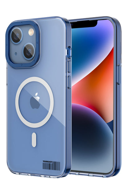 Youngkit Glaze iPhone 14 Şeffaf Kılıf Mavi Kamera Çerçeveli