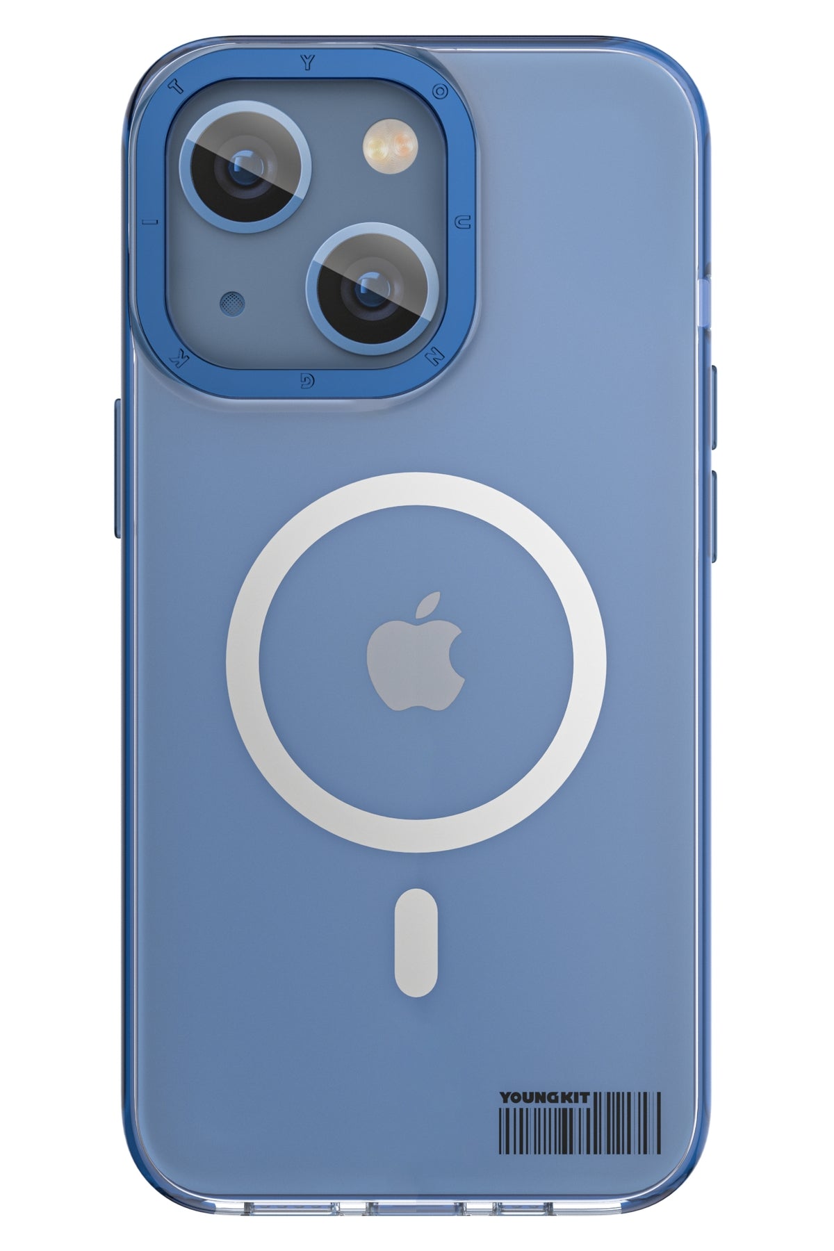 Youngkit Glaze iPhone 14 Şeffaf Kılıf Mavi Kamera Çerçeveli