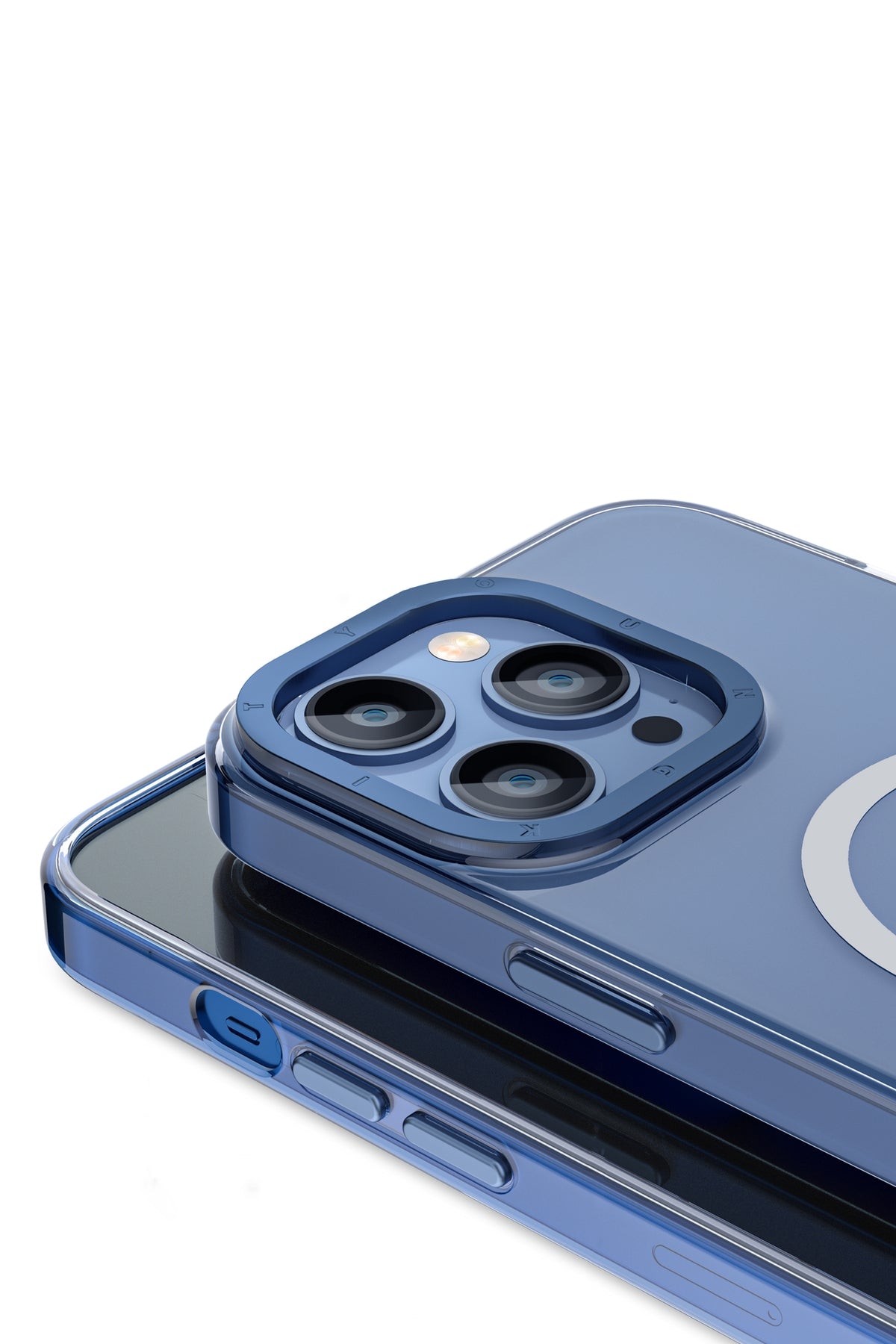 Youngkit Glaze iPhone 13 Pro Max Şeffaf Kılıf Mavi Kamera Çerçeveli