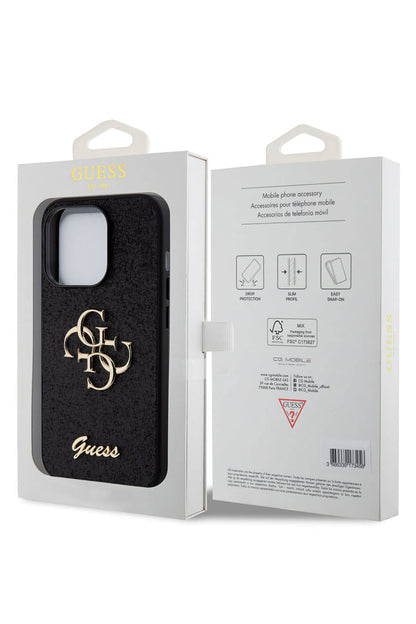 Guess iPhone 14 Pro Max Uyumlu Glitter 4G Logolu Kılıf Siyah