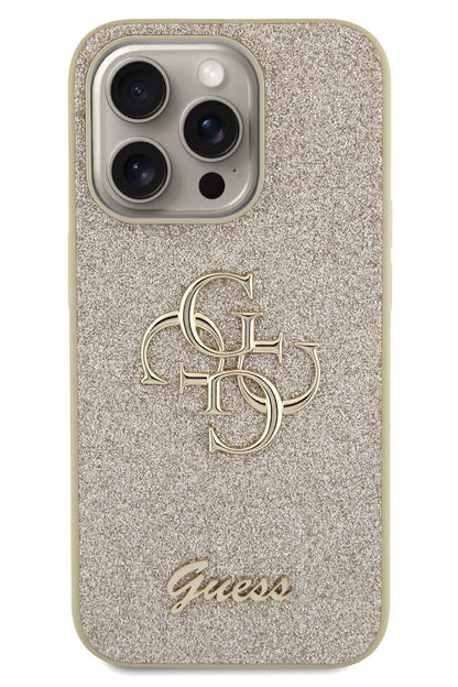 Guess iPhone 14 Pro Max Uyumlu Glitter 4G Logolu Kılıf Gold