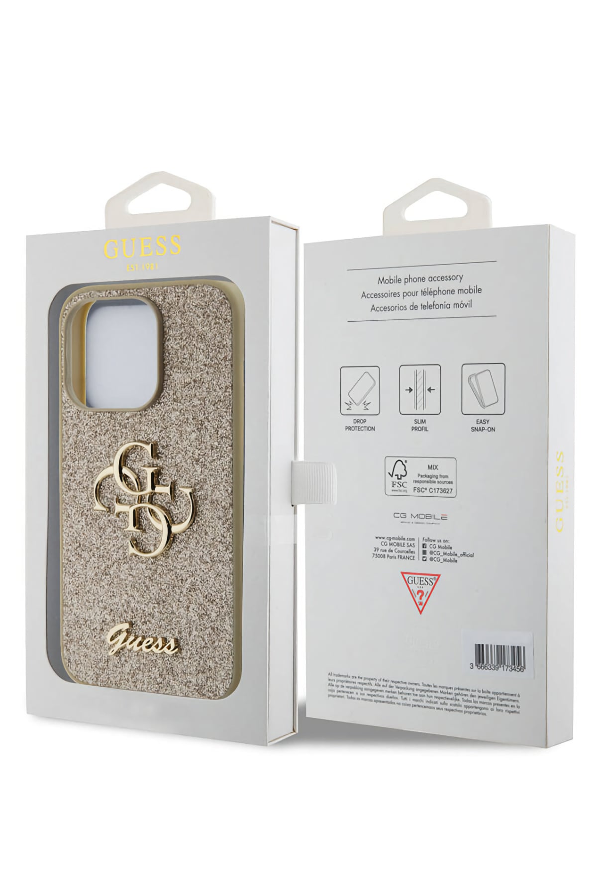 Guess iPhone 14 Pro Max Uyumlu Glitter 4G Logolu Kılıf Gold