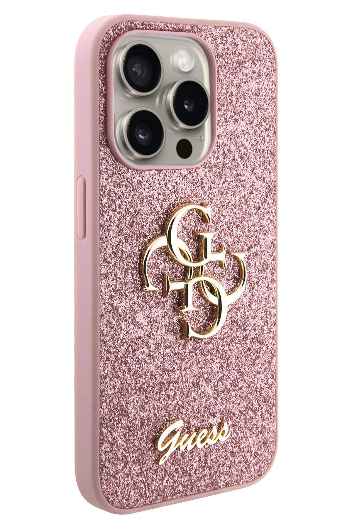 Guess iPhone 14 Pro Max Uyumlu Glitter 4G Logolu Kılıf Pembe