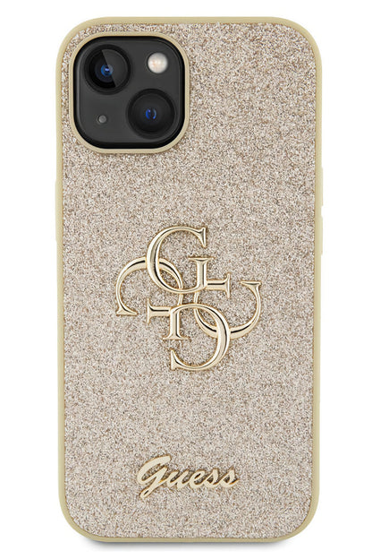 Guess iPhone 15 Uyumlu Glitter 4G Logolu Kılıf Gold