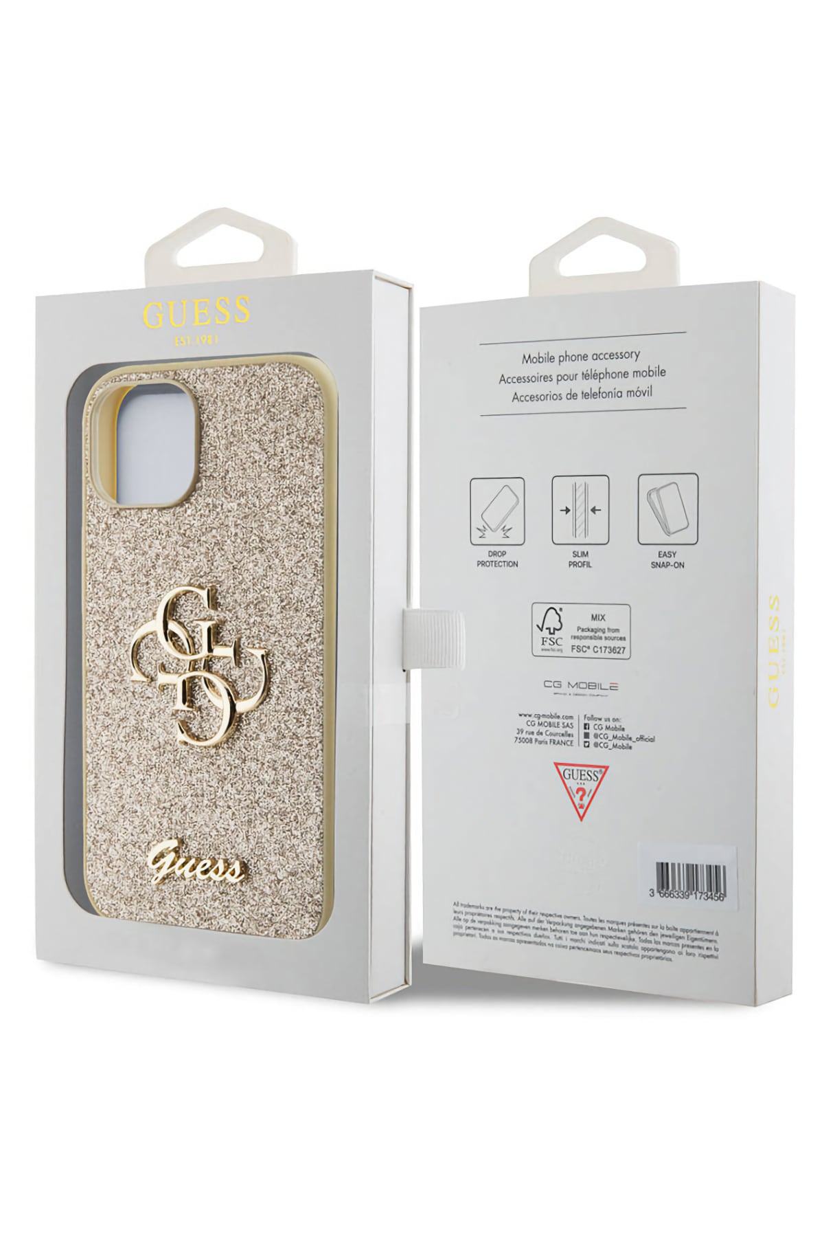 Guess iPhone 15 Uyumlu Glitter 4G Logolu Kılıf Gold