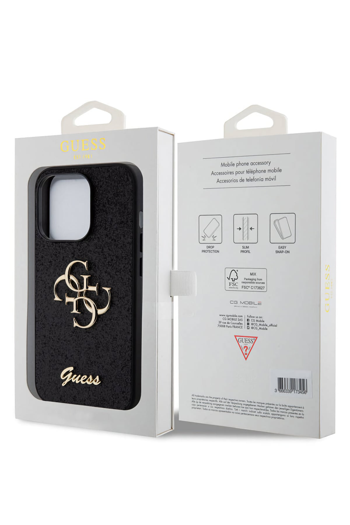 Guess iPhone 15 Pro Uyumlu Glitter 4G Logolu Kılıf Siyah