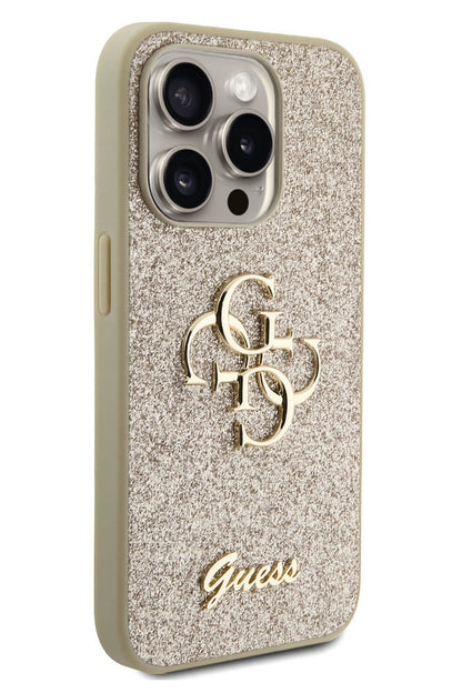 Guess iPhone 15 Pro Uyumlu Glitter 4G Logolu Kılıf Gold