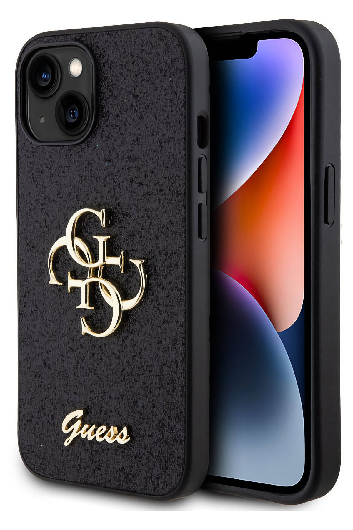 Guess iPhone 15 Plus Uyumlu Glitter 4G Logolu Kılıf Siyah