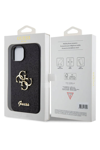 Guess iPhone 15 Plus Uyumlu Glitter 4G Logolu Kılıf Siyah