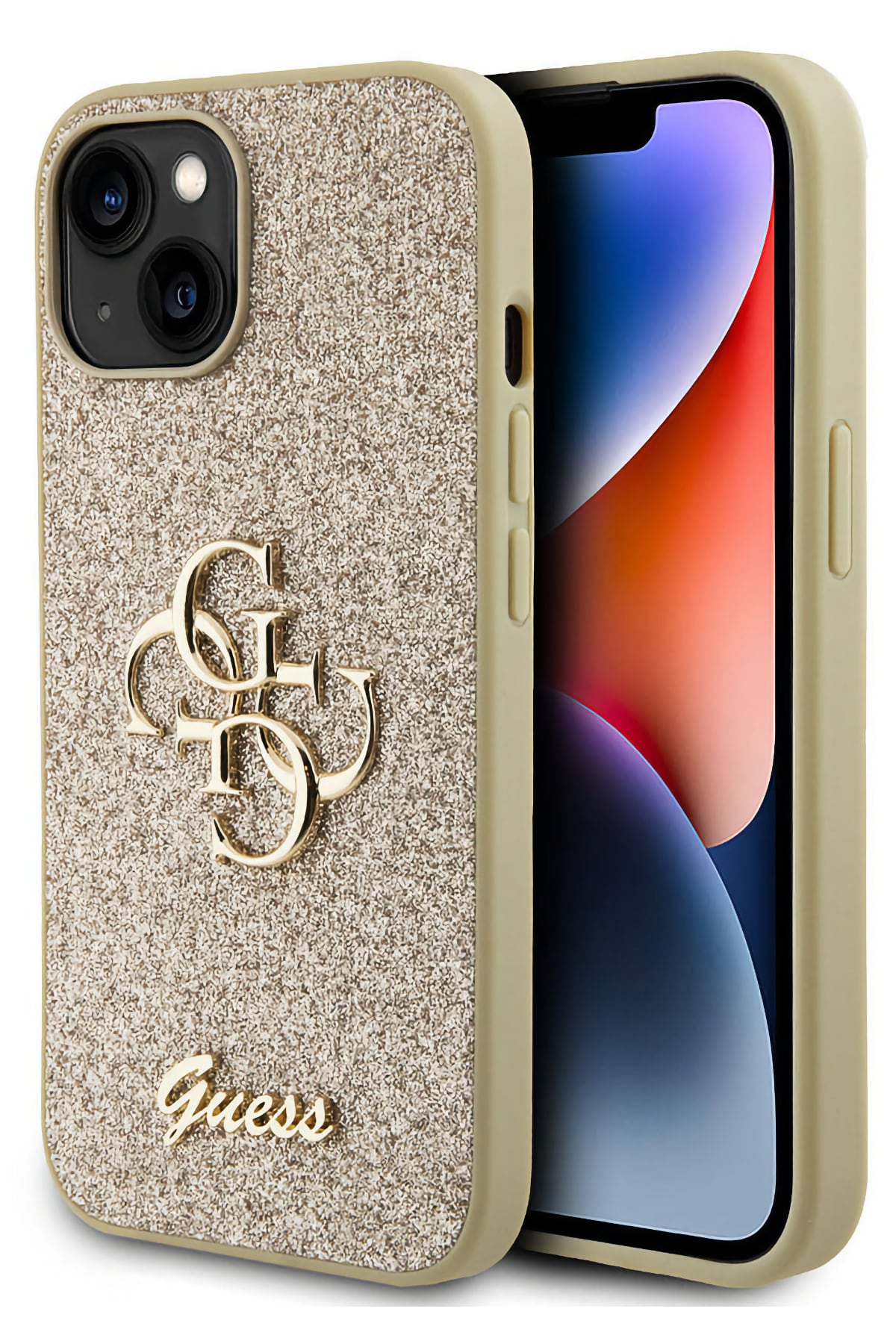 Guess iPhone 15 Plus Uyumlu Glitter 4G Logolu Kılıf Gold