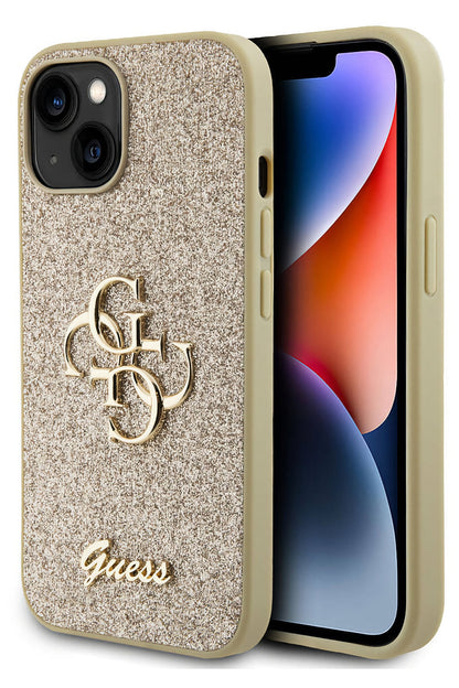 Guess iPhone 15 Plus Uyumlu Glitter 4G Logolu Kılıf Gold
