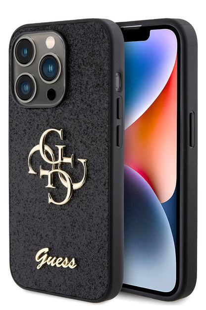 Guess iPhone 15 Pro Max Uyumlu Glitter 4G Logolu Kılıf Siyah