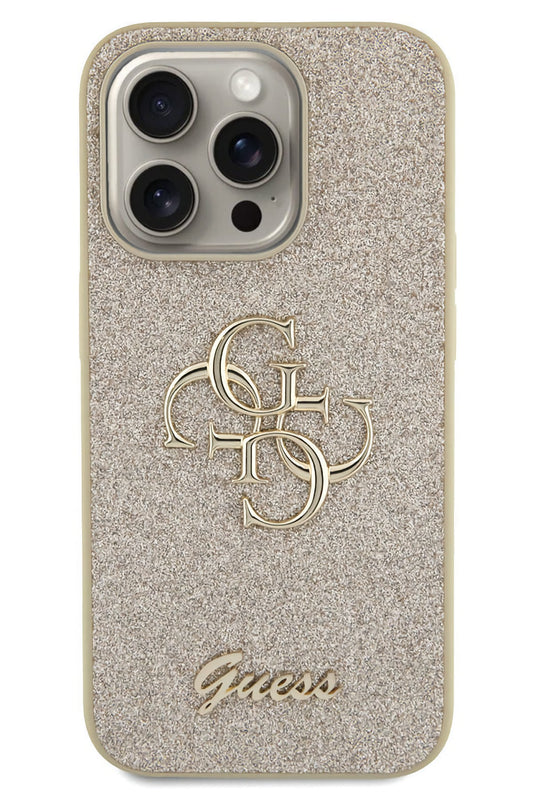 Guess iPhone 15 Pro Max Uyumlu Glitter 4G Logolu Kılıf Gold