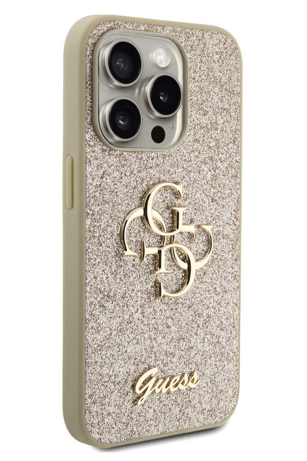 Guess iPhone 15 Pro Max Uyumlu Glitter 4G Logolu Kılıf Gold