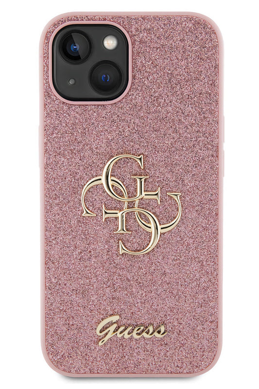 Guess iPhone 15 Uyumlu Glitter 4G Logolu Kılıf Pembe