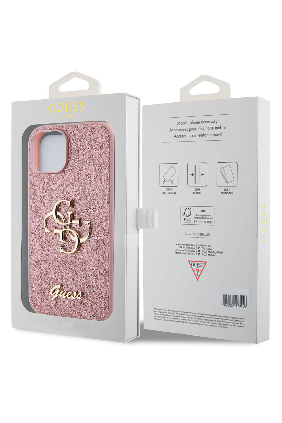 Guess iPhone 15 Uyumlu Glitter 4G Logolu Kılıf Pembe