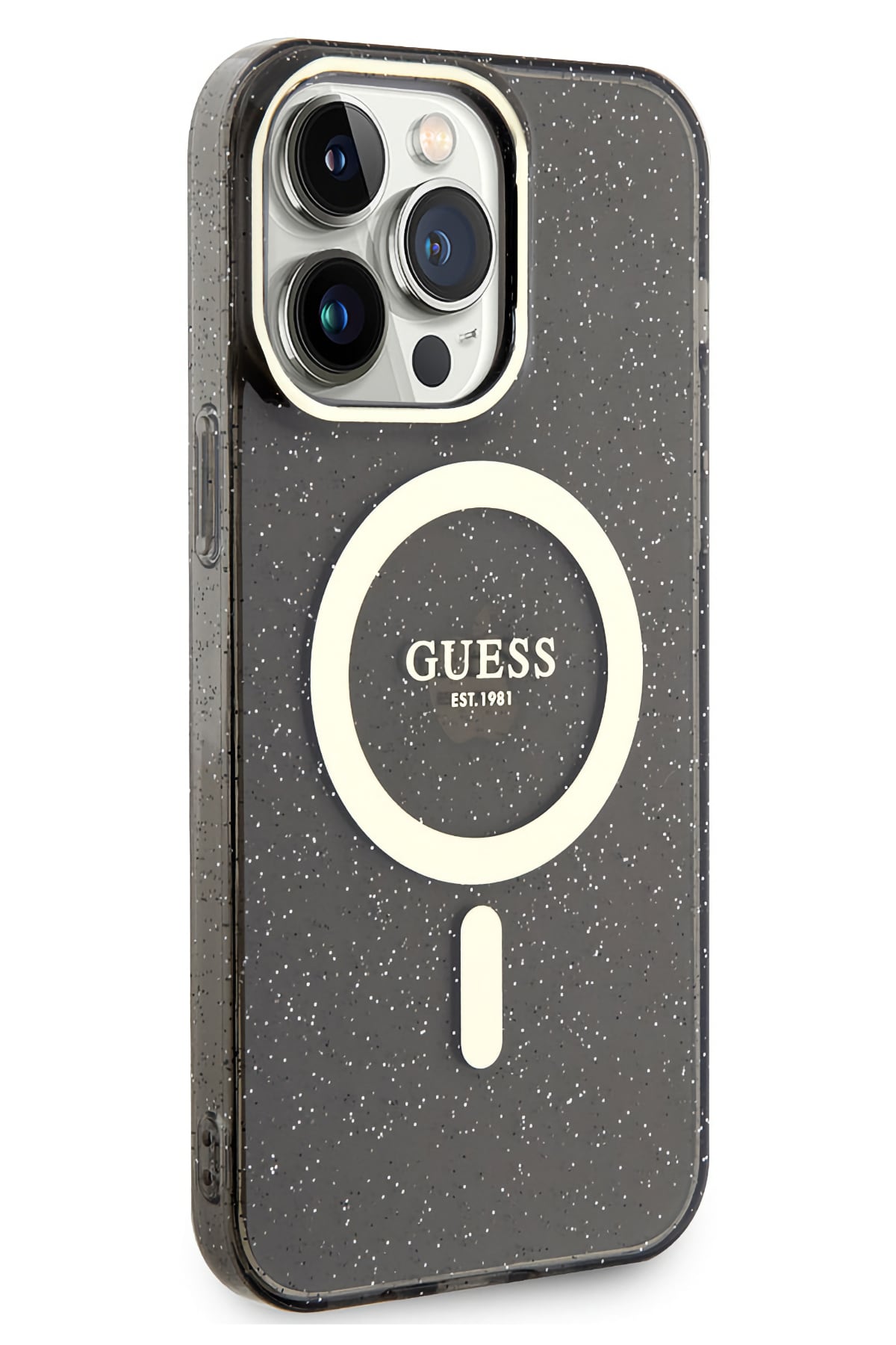 Guess iPhone 13 Pro Magsafe Uyumlu Glitter Silikon Kılıf Siyah