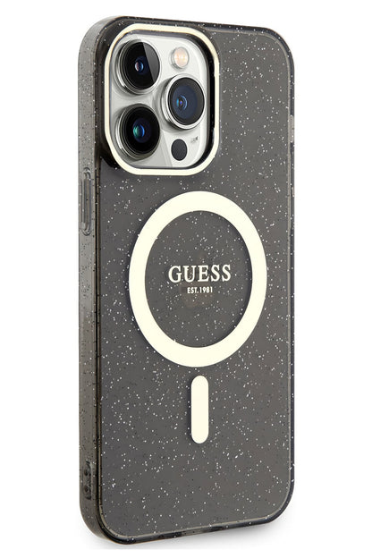 Guess iPhone 13 Pro Magsafe Uyumlu Glitter Silikon Kılıf Siyah