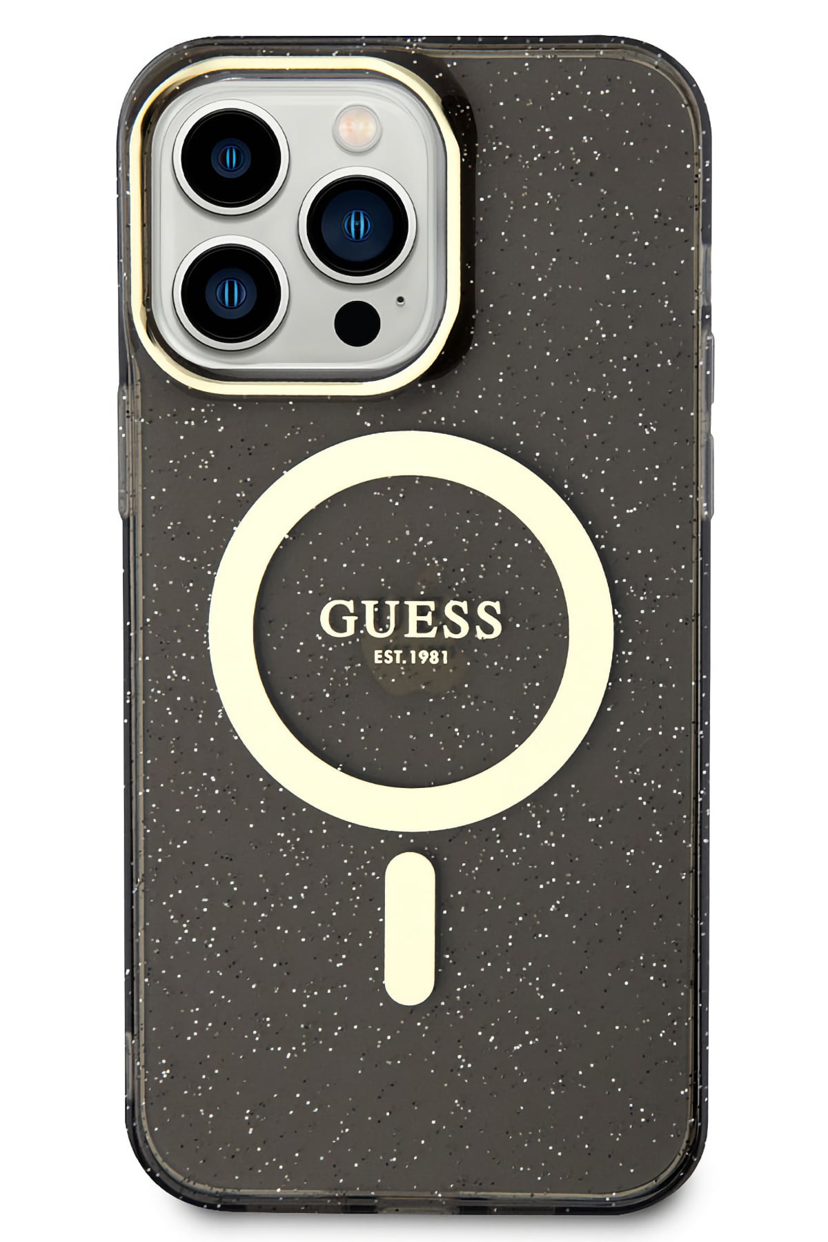 Guess iPhone 13 Pro Max Magsafe Uyumlu Glitter Silikon Kılıf Siyah