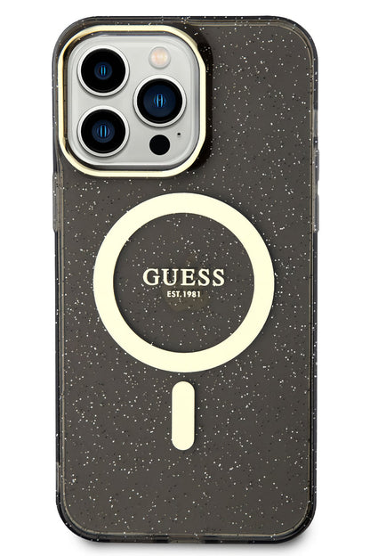 Guess iPhone 13 Pro Max Magsafe Uyumlu Glitter Silikon Kılıf Siyah