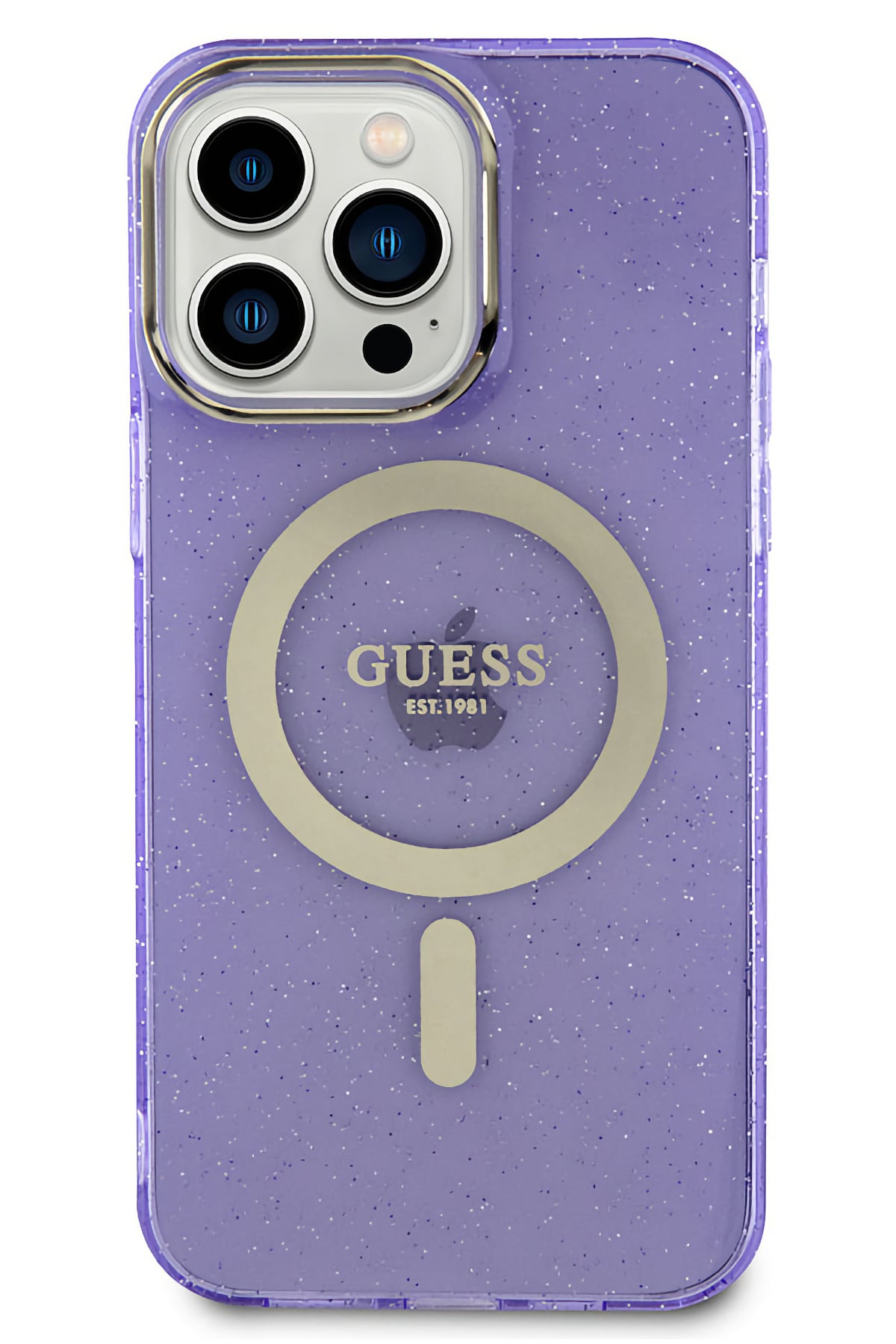 Guess iPhone 13 Pro Max Magsafe Uyumlu Glitter Silikon Kılıf Mor