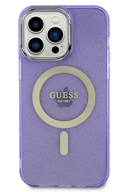 Guess iPhone 13 Pro Max Magsafe Uyumlu Glitter Silikon Kılıf Mor